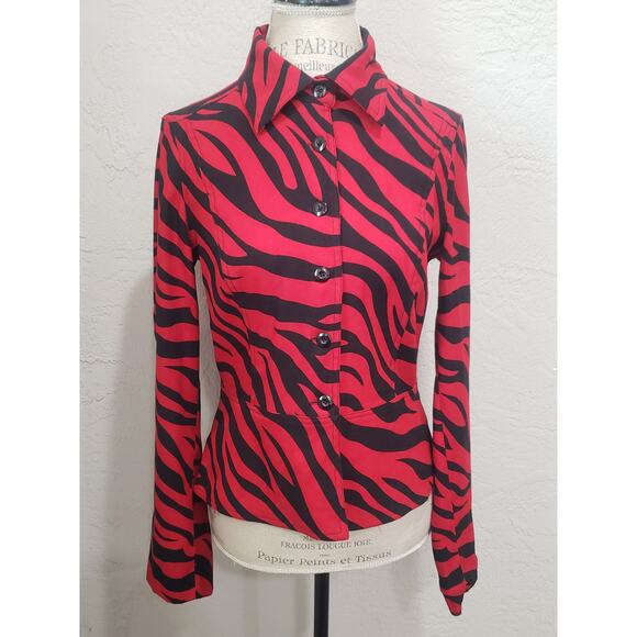 Ellen & Company Red & Black Zebra Striped Print Button Up Blazer Suit Jacket - Picture 10 of 10